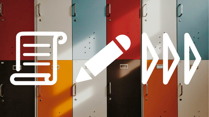 casiers scolaires et icônes d'écriture